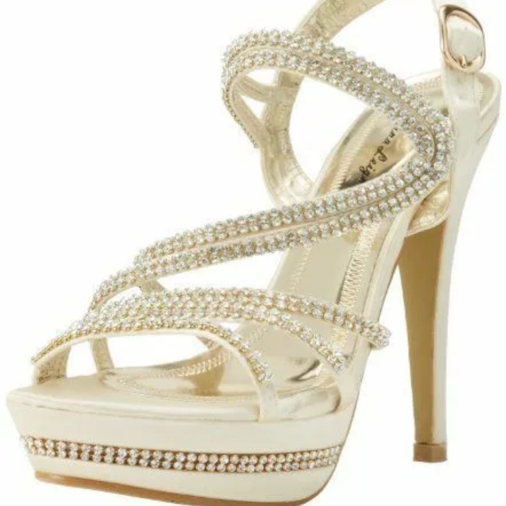 BRIANNA LEIGH Sarah Rhinestones Heels Ivory Satin Platform Wedding Prom 7.5 B